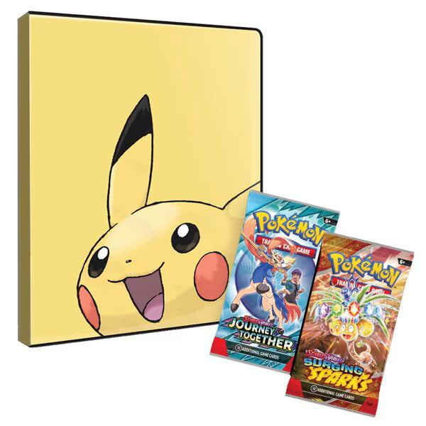 Pokémon Pikachu 4-Pocket Portfolio + Booster pack Journey Together + Booster pack Surging Sparks (Engels)